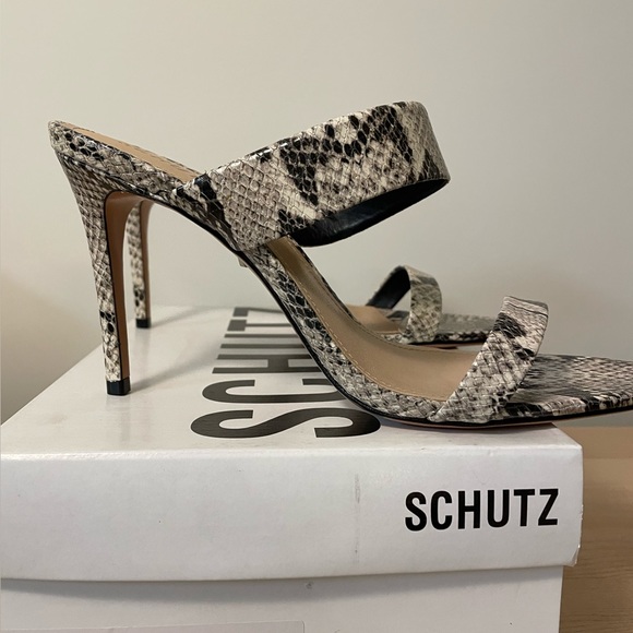 Schutz Snakeskin Embossed Leather Mules - Picture 9 of 11